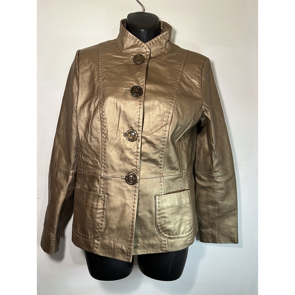 Y2k Metallic Gold Leather Jacket Peck And Peck Medium Small Scratch GUC Pop Mod